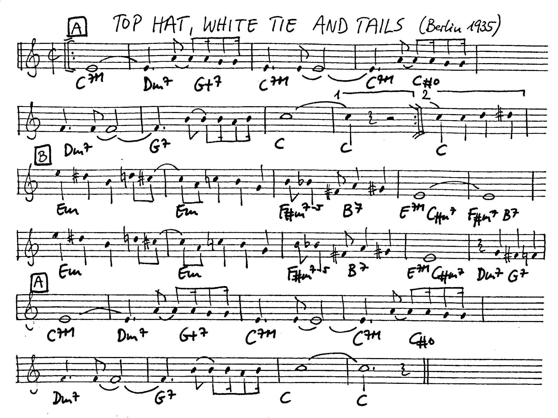 top hat white tie and tails free jazz leadsheet - Courtesy of the Jungle Jazz Band